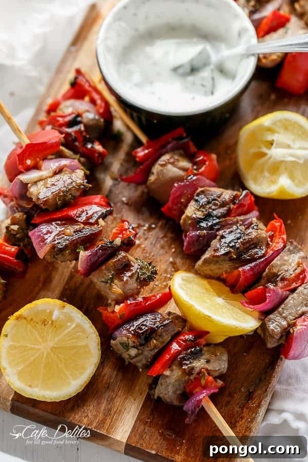 Cafe Delites Greek souvlaki lamb recipe, skewers with vegetables
