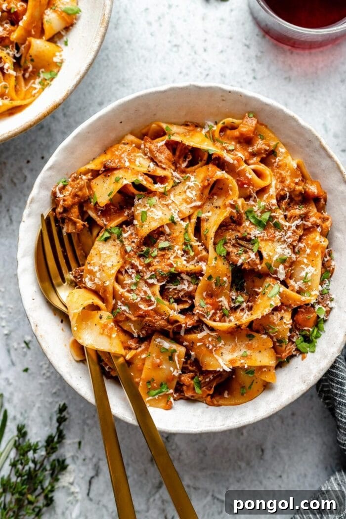 Braised lamb ragu from Plays Well with Butter, rich and savory sauce