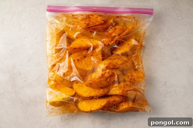 Wedges and seasonings in plastic bag