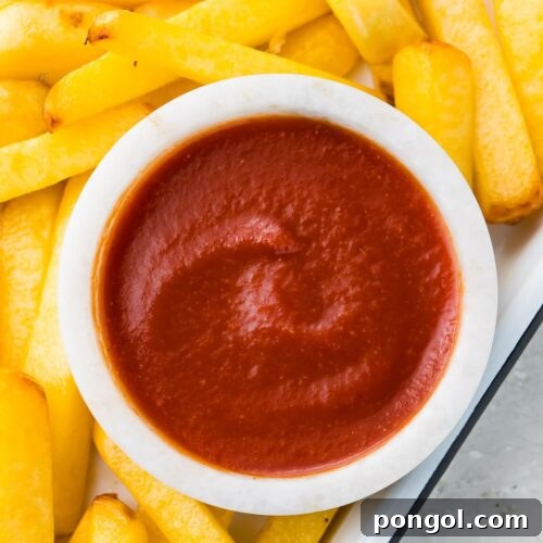 Keto ketchup surrounded by fries