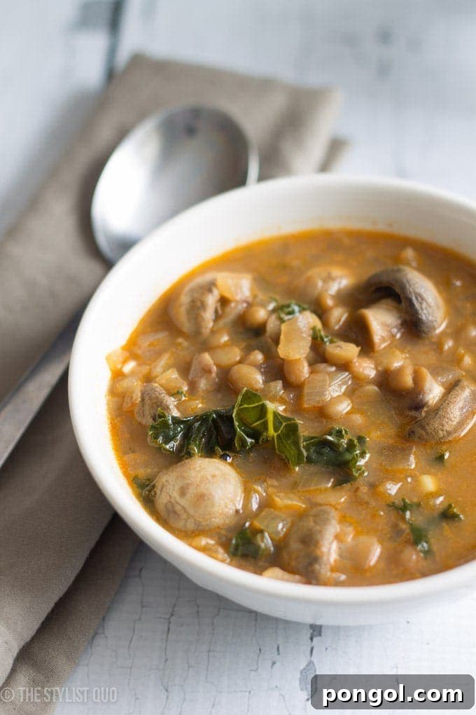 Curried Lentil Kale Soup with Mushrooms