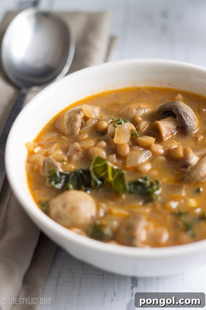 Curried Lentil Kale Soup with Mushrooms