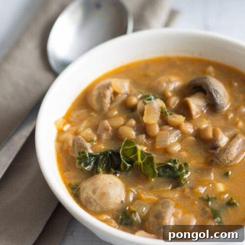Curried Lentil Kale Soup with Mushrooms