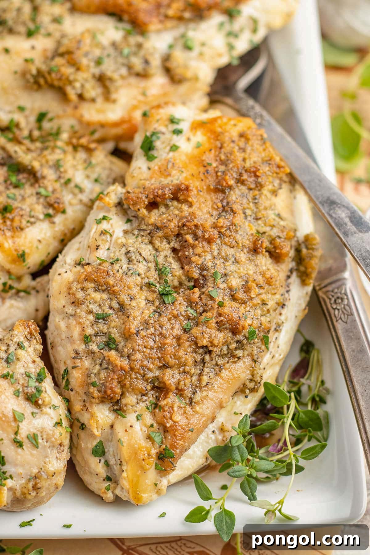 125 Simple Chicken Dinners: Fast Meals with Pantry Staples 124 Copycat chicken savoy on a white serving tray.