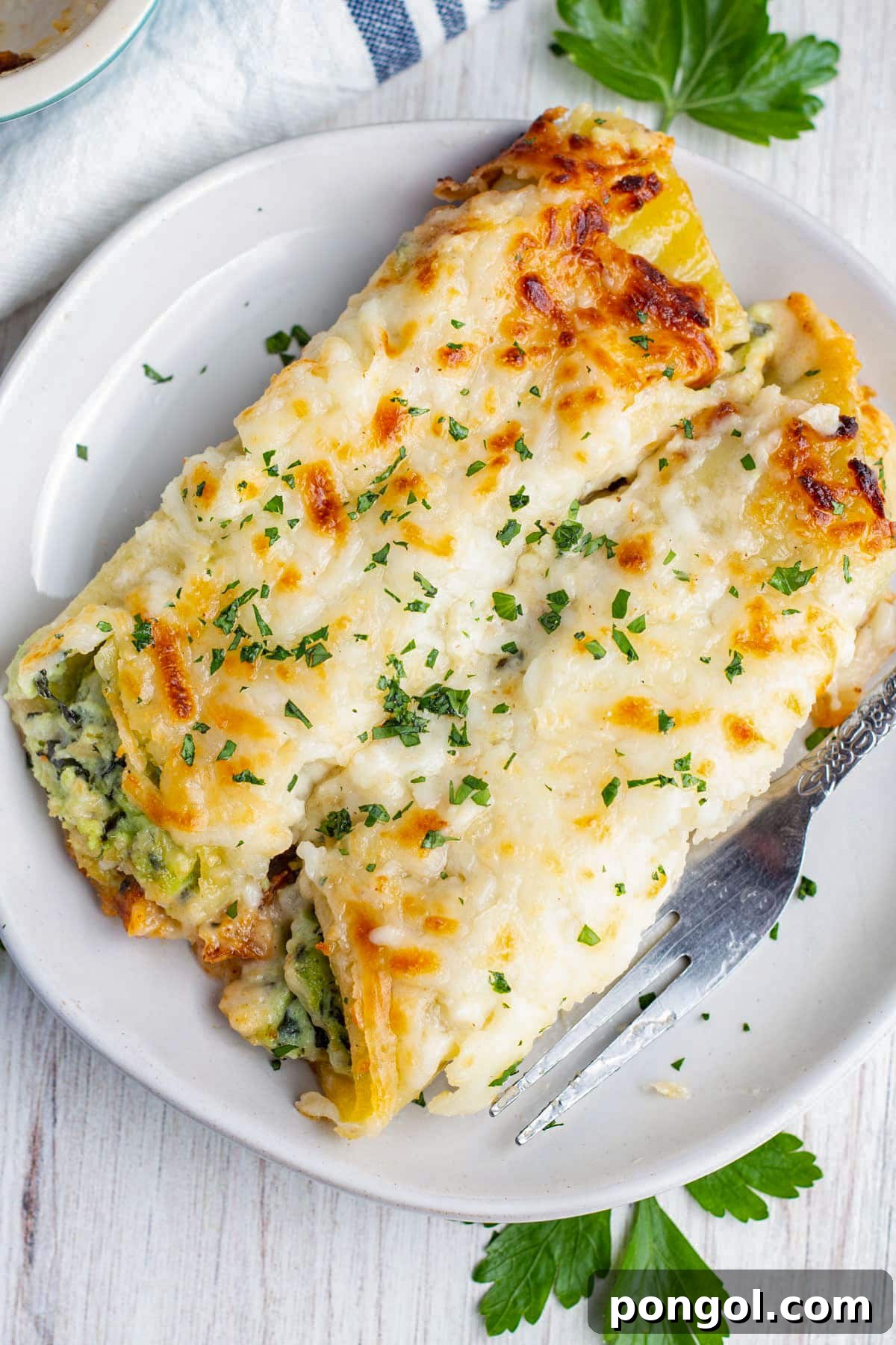 125 Simple Chicken Dinners: Fast Meals with Pantry Staples 125 Two chicken and spinach stuffed manicotti topped with melty cheese and a sprinkle of minced herbs.