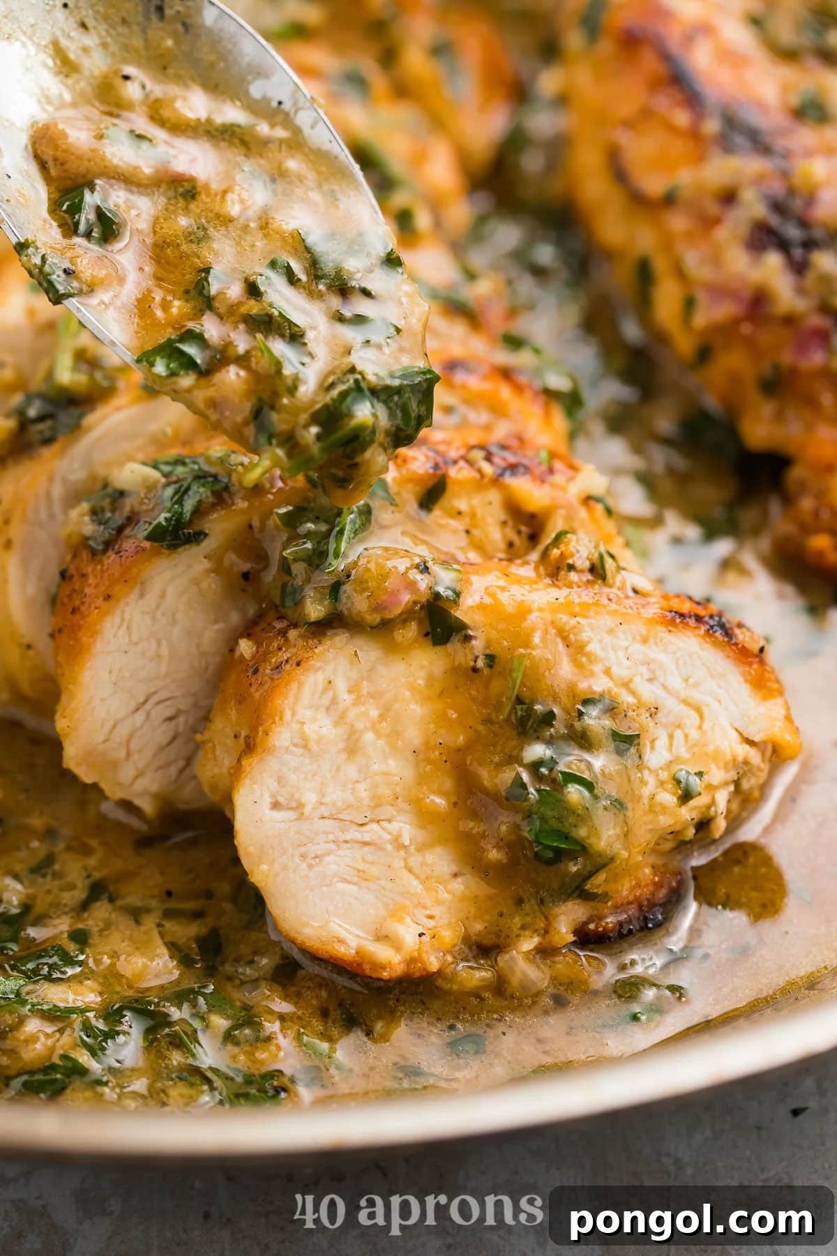 125 Simple Chicken Dinners: Fast Meals with Pantry Staples 83 Sliced chicken breast smothered in a rich garlic herb butter sauce.