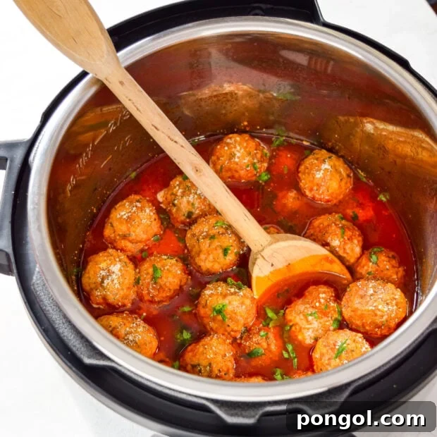 Cooked Instant Pot Meatballs ready to serve.