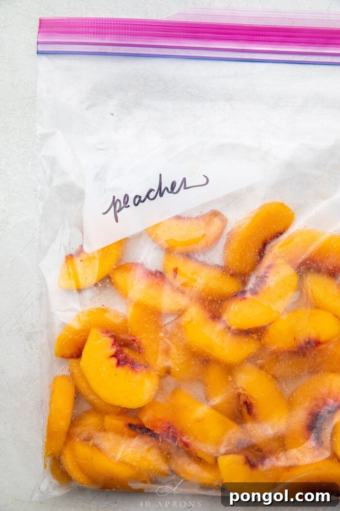Frozen peaches in a freezer bag