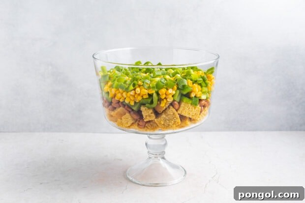 Layering corn and green onion