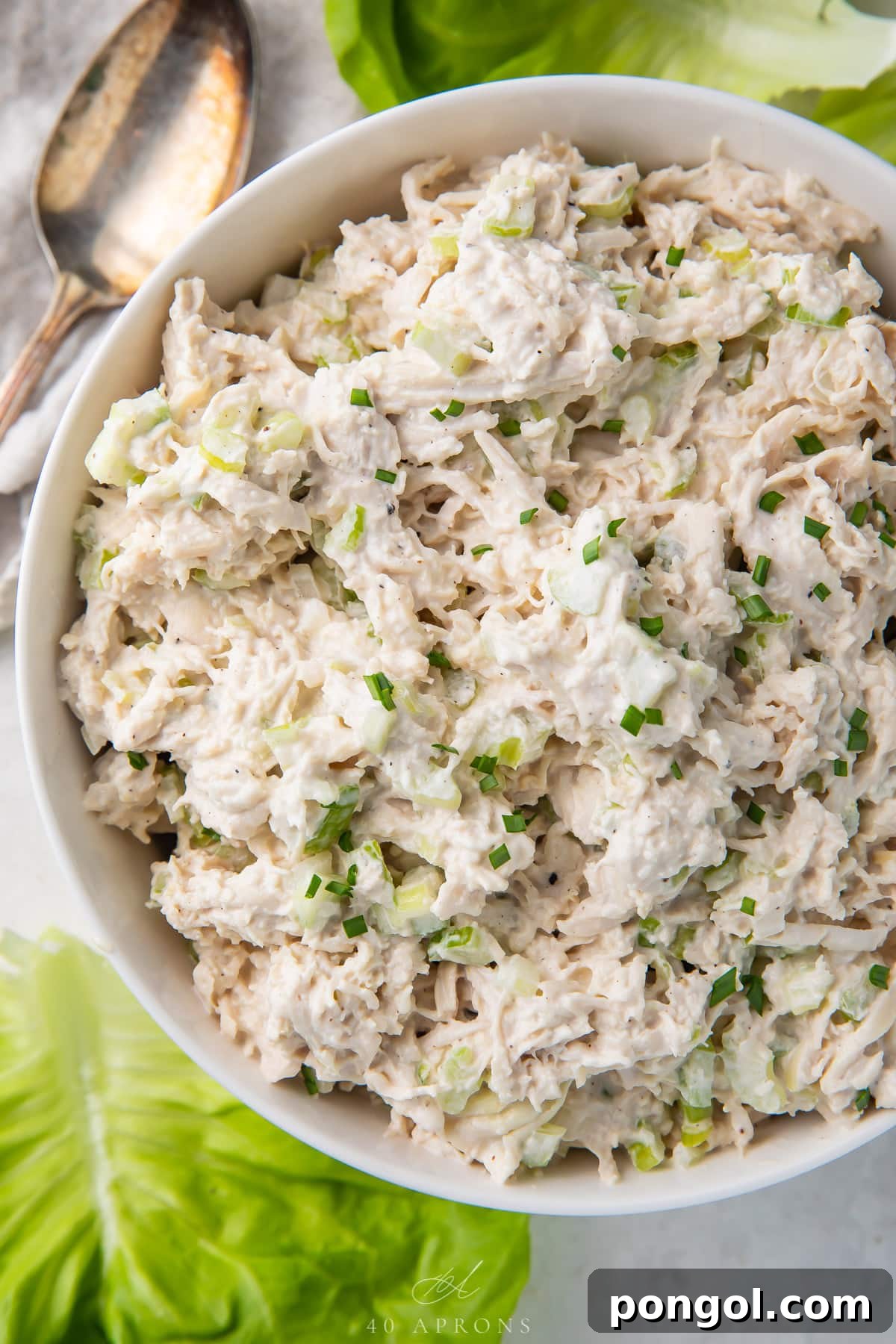 Keto chicken salad in a large ceramic bowl.