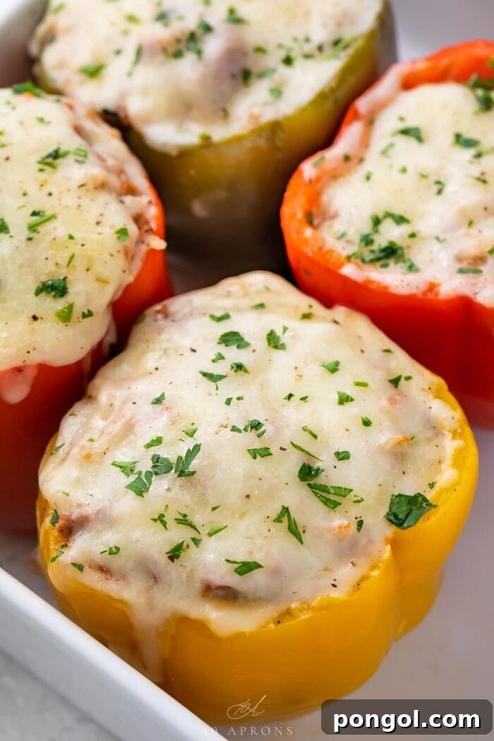 Instant pot stuffed peppers in aa white serving tray