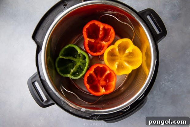 Empty bell peppers inside an Instant Pot