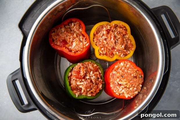 Stuffed peppers inside in Instant Pot