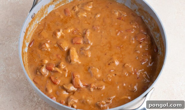 Rich and Creamy Peanut Chicken 9 Peanut butter chicken in large skillet