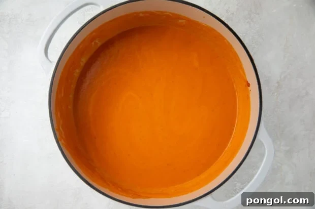 Tomato bisque in large pot