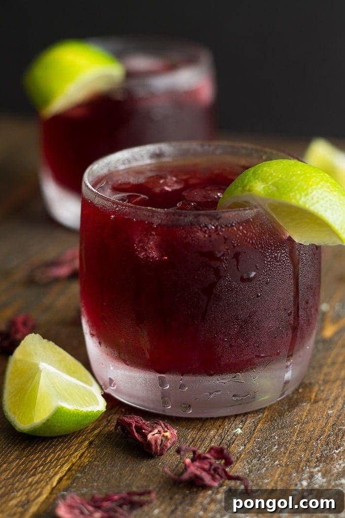 Vibrant Hibiscus Tea (Agua de Jamaica) - A refreshing, tart, and fruity drink rich in antioxidants and electrolytes.