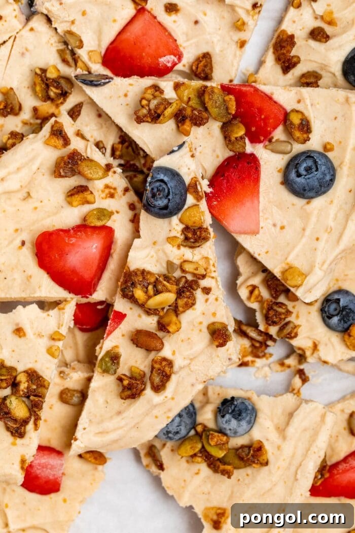 close up image of peanut butter frozen yogurt bark
