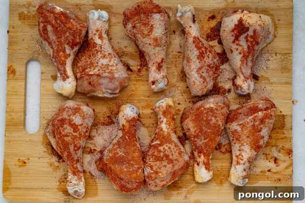 Chicken legs being seasoned