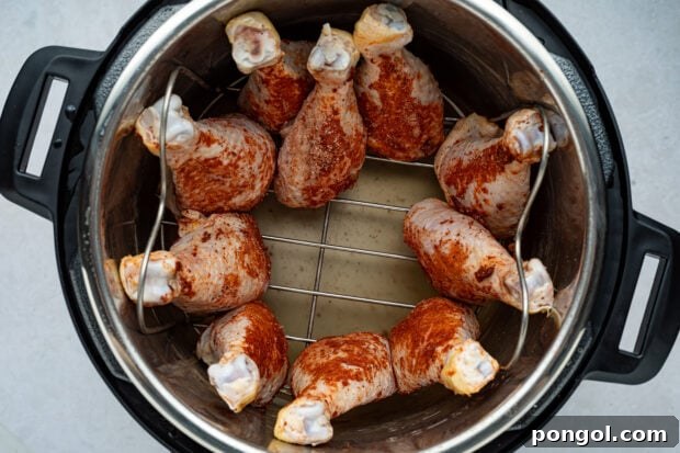 Chicken legs arranged in Instant Pot