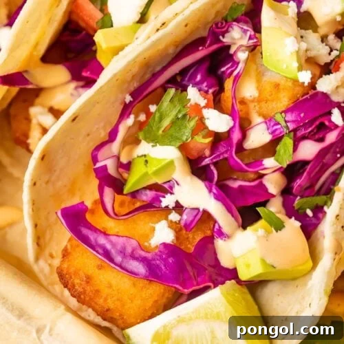 Close up angled photo of fish stick fish tacos