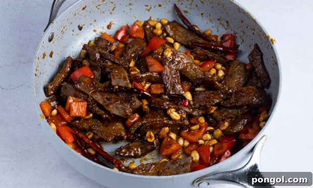 Kung pao beef in large skillet