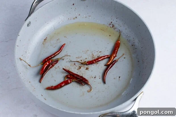 Thai chiles in skillet