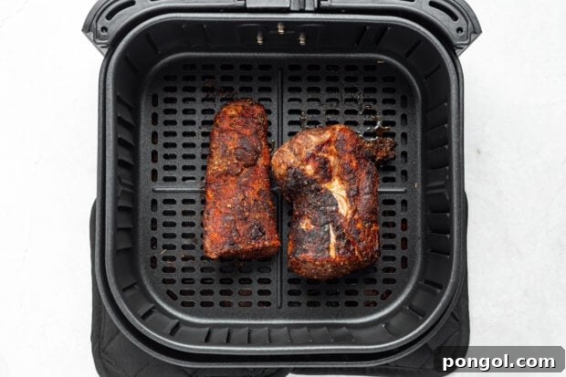 Pork tenderloin cooking in an air fryer