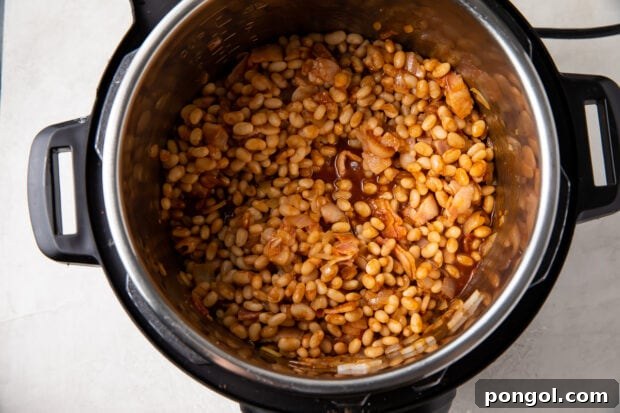 Navy beans and sauce in Instant Pot