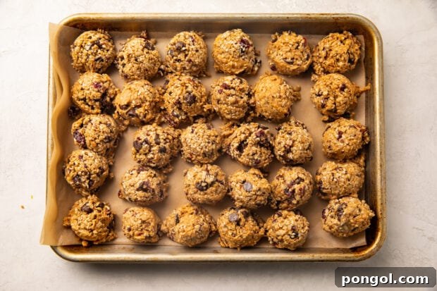 Seed cycling balls on baking sheet