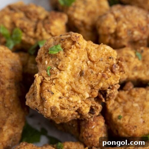 Vegan fried chicken on a white plate