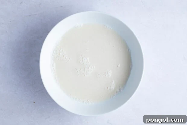 Vegan Fried Tofu Chik'n 7 Milk and apple cider vinegar in white bowl