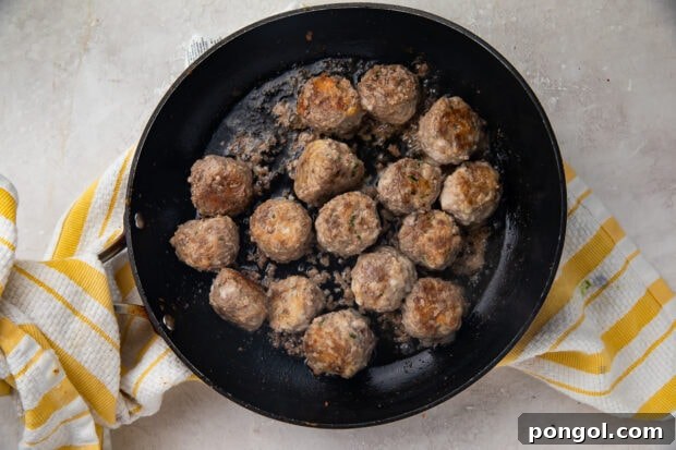 Keto meatballs in large non-stick skillet