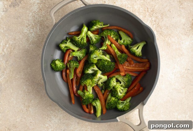 Stir fry veggies in large skillet