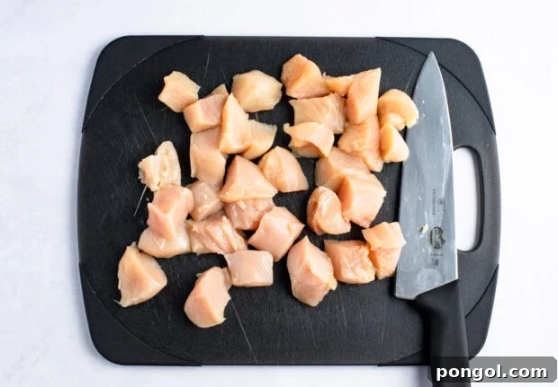 Chopped chicken on a cutting board