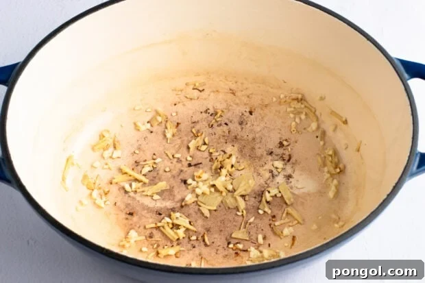 Garlic and ginger in dutch oven