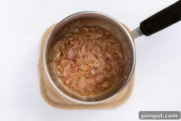 Warm Bacon Vinaigrette 8 Whisking dressing ingredients and adding chopped bacon to saucepan