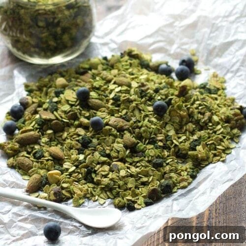 Matcha Granola with Blueberries