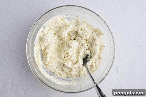 Ricotta filling for Instant Pot lasagna in large glass bowl