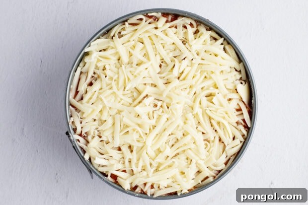 Mozzarella-topped lasagna in springform pan