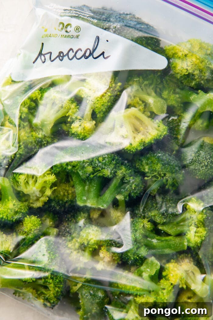 Frozen broccoli in ziploc bag