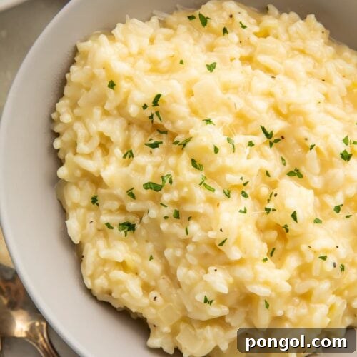 Instant Pot risotto in a large neutral bowl