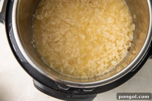 Arborio rice and white wine in Instant Pot
