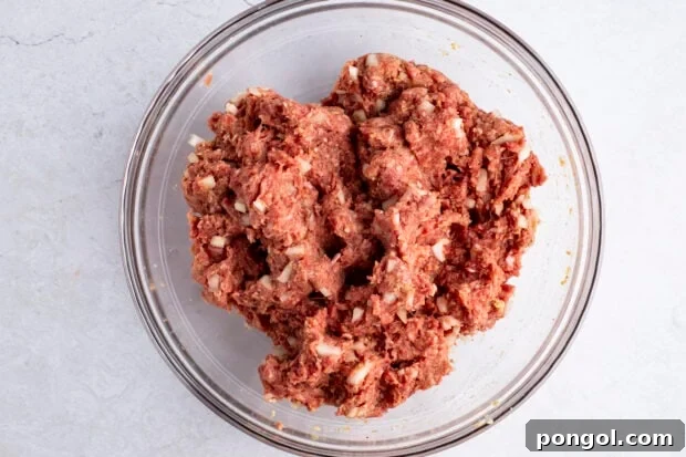 Meatloaf mixture in small glass bowl