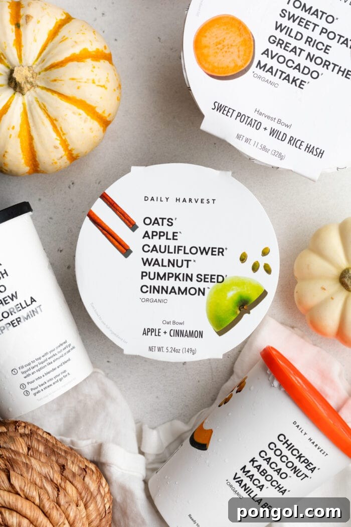 Daily Harvest: Embracing Autumn with Organic Eats 13 Daily Harvest products on a white tabletop