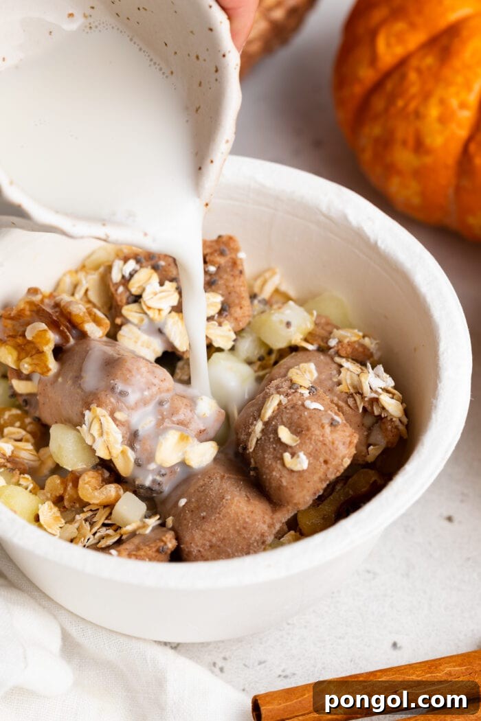 Daily Harvest: Embracing Autumn with Organic Eats 4 Milk poured into an oat bowl