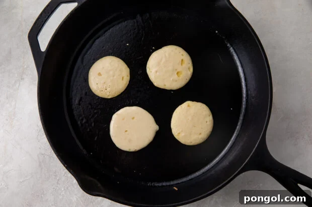 Blini in cast iron skillet