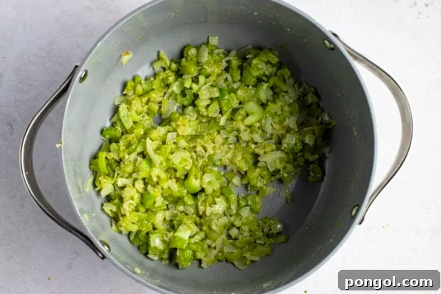 Celery, onion, and flour in large pot