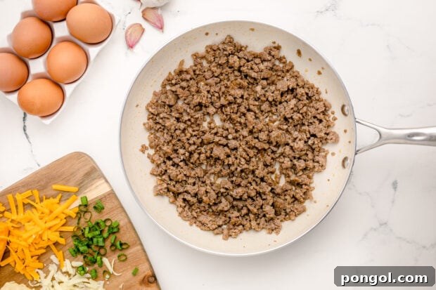 Cooked sausage in skillet