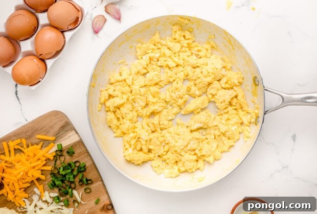 Scrambled eggs in skillet
