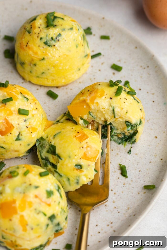 close-up image of instant pot egg bites on a plate with a fork
